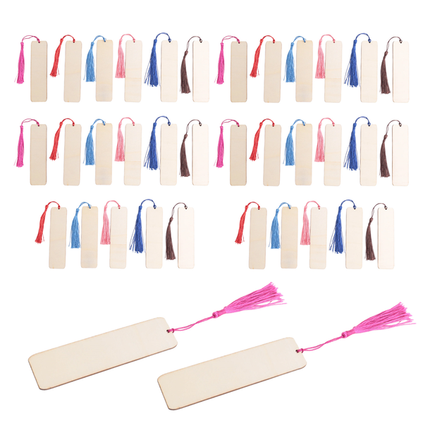 36 Pcs Blank Wood Bookmarks and Tassels Rectangle Book Mark for Kids