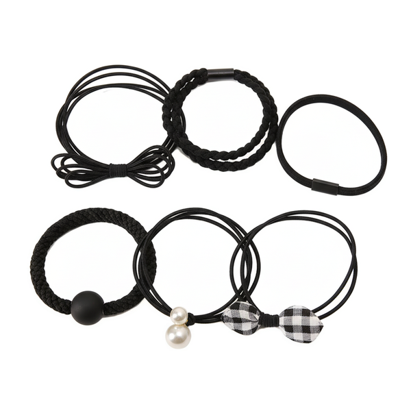 6 Piece Comfortable Hair Tie Set - Black