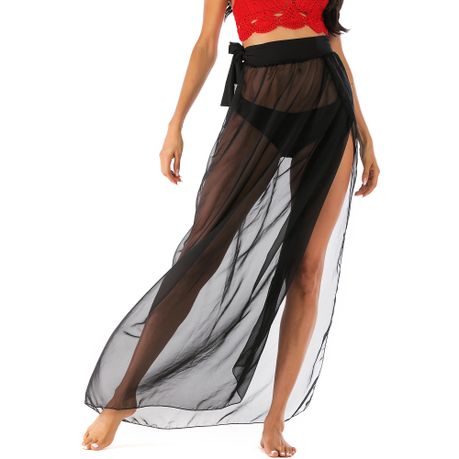 Women Swimsuit Cover Up Sheer Beach Wrap Skirt Side Split Bikini Cover Up