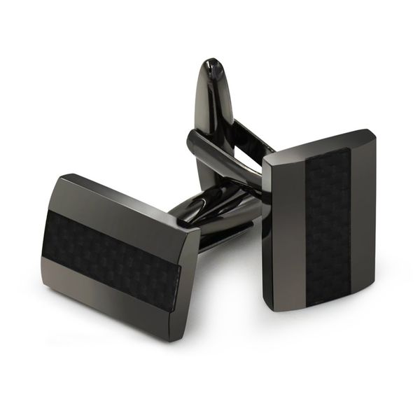 Matte Black Rhodium Cufflinks | Carbon Fiber &amp; Copper | Steampunk Style