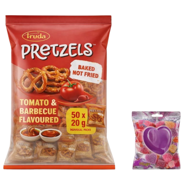 Truda 50 x 20 g Tomato Barbeque Pretzels Bulk + Vitamin Enriched Sweet Pack