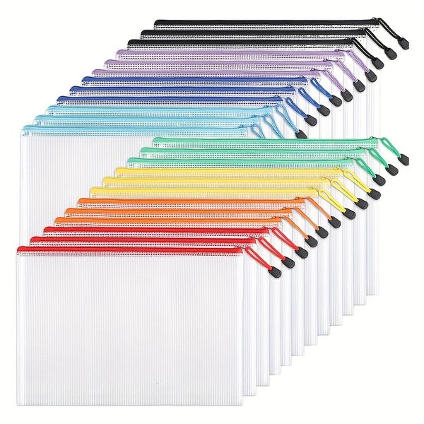 24 Pieces Mesh Zipper Pouch Waterproof Large Capacity A4 Document Holder
