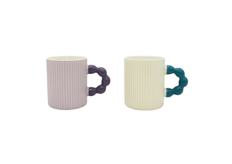 2 Pack Textured Ceramic Coffee Mug Kitchenware with Bubble Handle 6 Colors