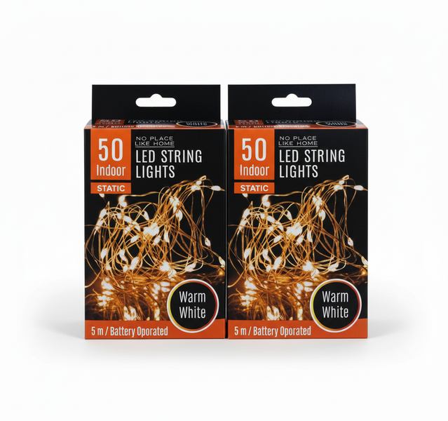 No Place Like Home 5m Warm White LED String Lights With 50 Leds - 2 Pack