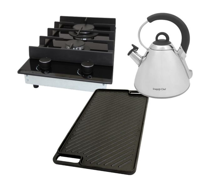 Gas-Up Hob and Kettle and Double Sided Braai Grid Combo Black and Silver