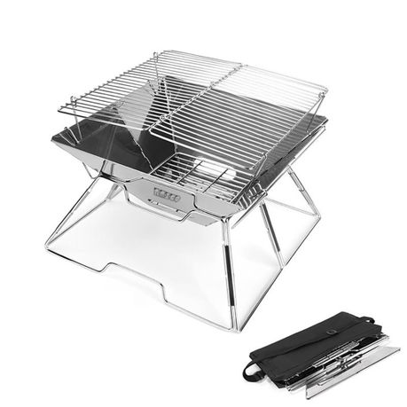 Foldable Stainless Steel Braai Grill with Carry Bag BBQ Stand - 32x32x22cm Image
