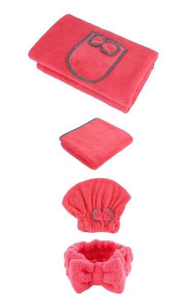 4 Piece Bow Decor Bath Towel &amp; Hair Drying Cap Set