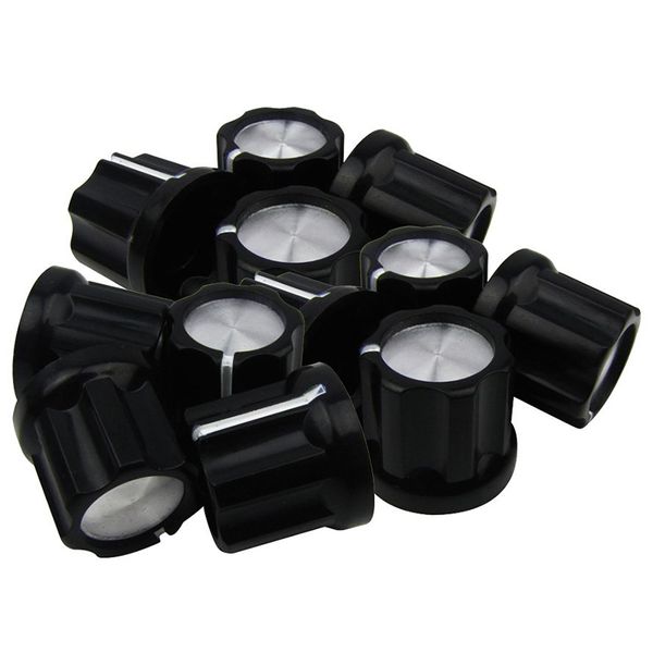 0degree Guitar D-Type Shaft Potentiometer Pots Knobs Black Pack Of 12