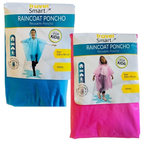 Travel Smart: Kids Raincoat Poncho - 108 x 90cm - Set of 2