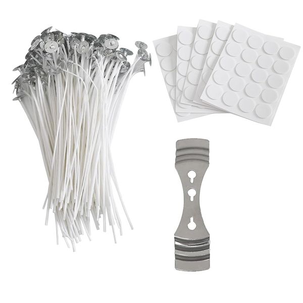 100 Piece Candle Wick Kit with Wick Stickers and Centering Device