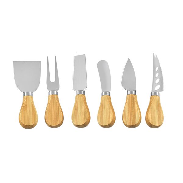 Stainless Steel Flat Wooden Handle Cheese Knife Butter Knife Fork - 6 Sets