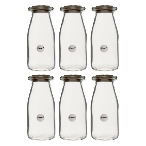 Regent 190ml Round Glass Bottles With Cork Lids 6 Pack