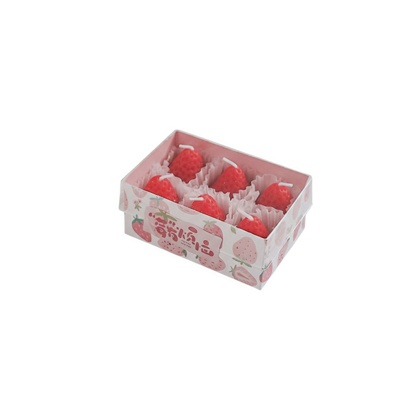 6 Piece - Soy Wax Strawberry Scented Candle - Red And Pink