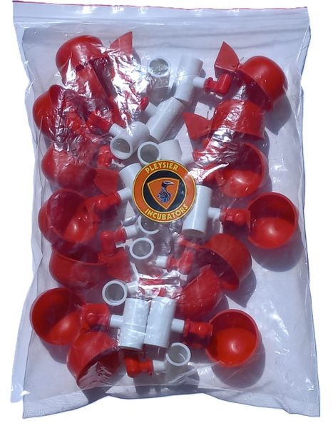 Pleysier Red Poultry Drinking Dishes with Tee Connectors-Pack of 15