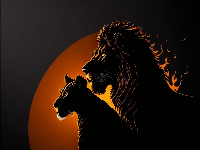 Canvas Wall Art - Silhouette Lion Sunset L05