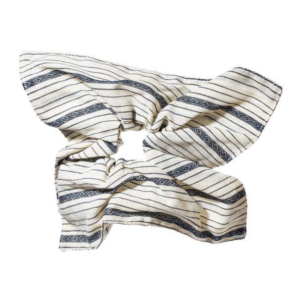 Mhle Retro Square Scrunchie | Woven Stripe Fabric | Navy &amp; Cream | Hair Tie