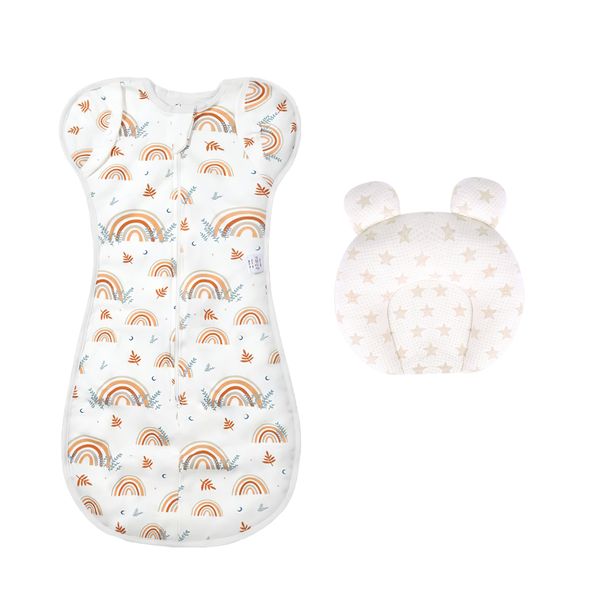 Baby Swaddling Sleeping Bag And Flat Head Preventing Baby Pillow Set