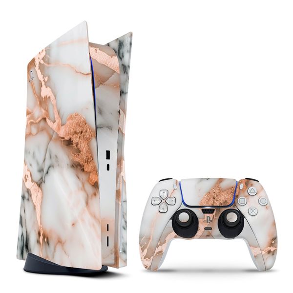Decal Skin Compatible with PS5 (Disc) - Marble Rose Gold Accents (Decal Only)