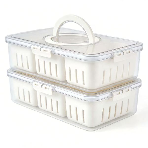 Portable Draining Four-Compartment Vegetable Lunch Box- Set of 2