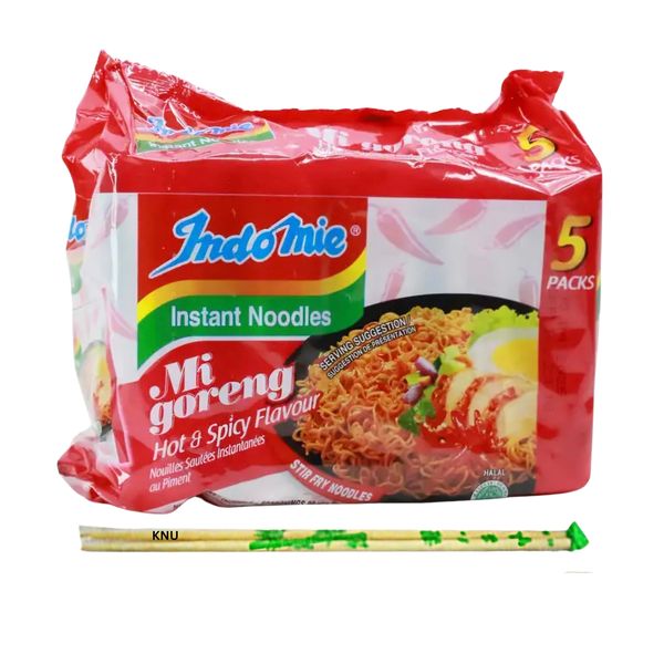 Indomie Mi Goreng Hot &amp; Spicy Noodles Pack - 80g x 5 &amp; Chopsticks