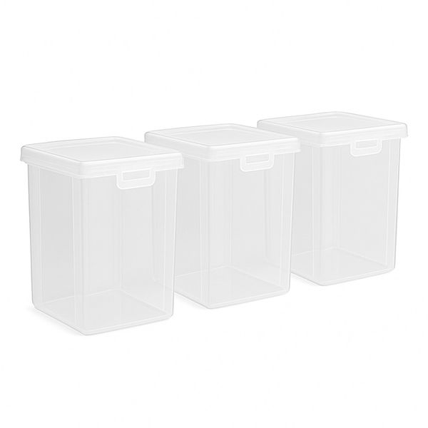 3 Piece Medium Clear Plastic Storage Container With Lid - Transparent