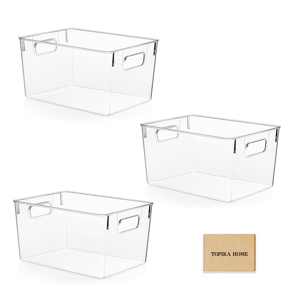 TopikaHome-3Pcs Clear Plastic Organizer Storage Bins,Medium/Large Organizer