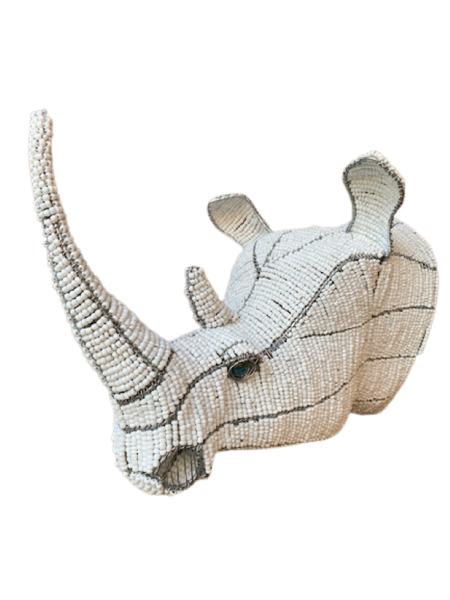 African Beaded Rhino Head Décor Large - Handmade