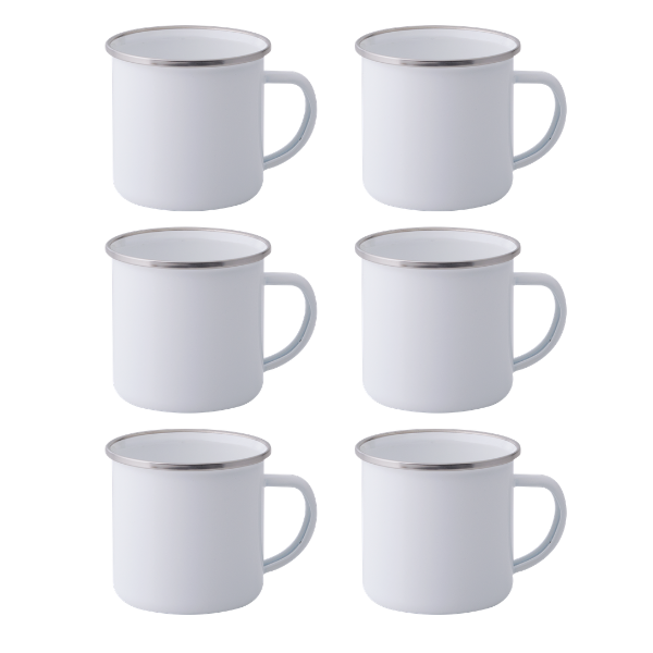 Muggit Sublimation Enamel Mug 370ml Stainless Steel Rim - 6 Pack Blank