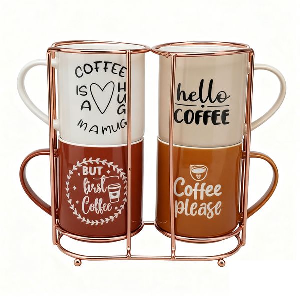 Coffee Mug Set with Stand,Minimalist Style,Pack of 4,220ML