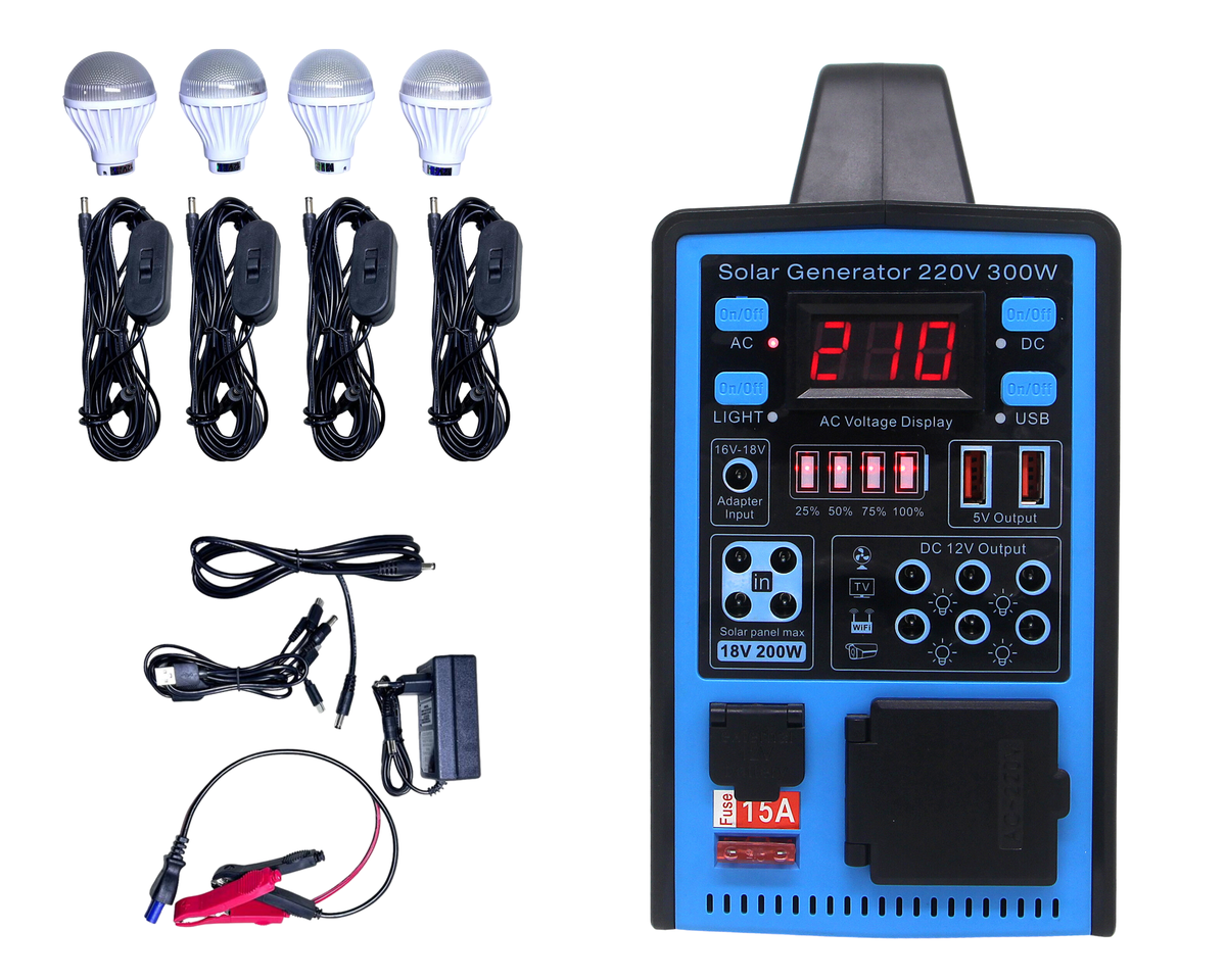 Sosolar Solar 300w 220v Lighting System Without Panels Lithium-Ion/LifePo4
