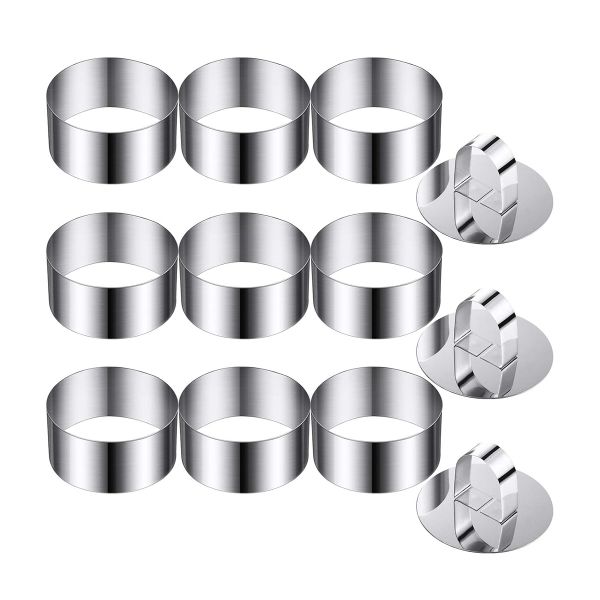 Round Cake Mold Ring Stainless Steel Mousse Mold Including Pushers, 12 Pieces