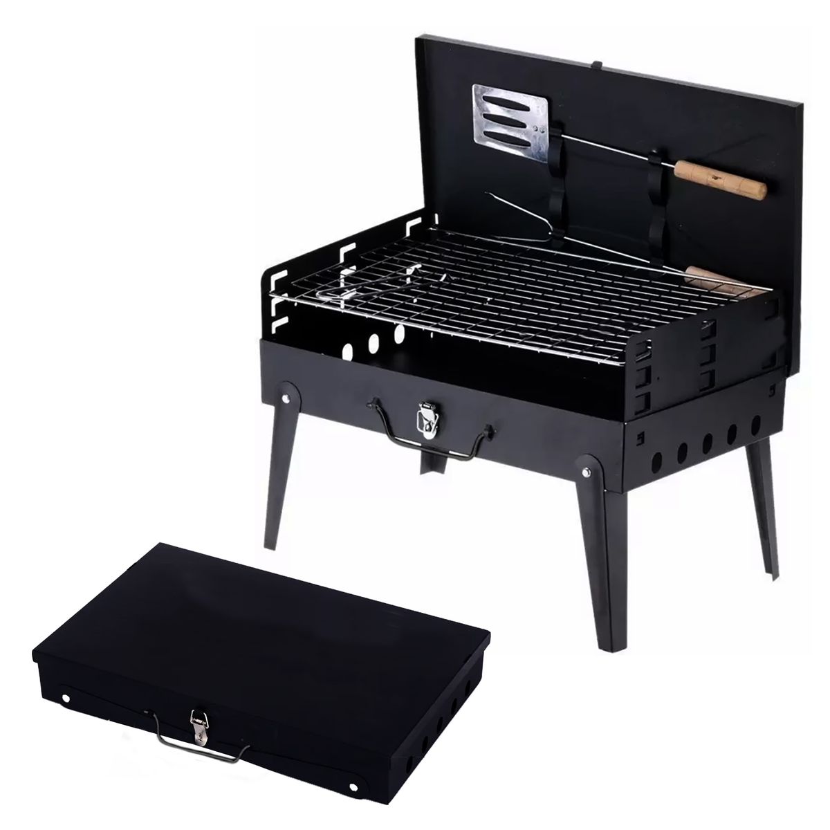 42x26x22cm Folding Combination Braai Stand with Utensils & Mesh FX-8452