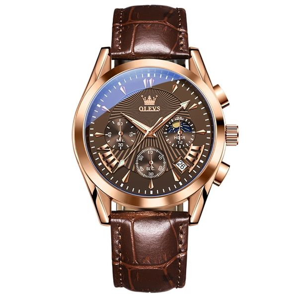 OLEVS Men Brown Leather Leisure Watch Men's Elite