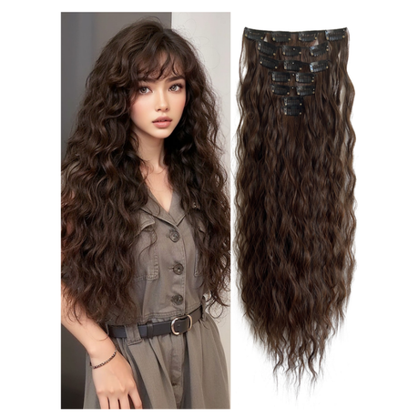 7 Piece 22 Inch Curly Synthetic Hair Extensions Chocolate Brown