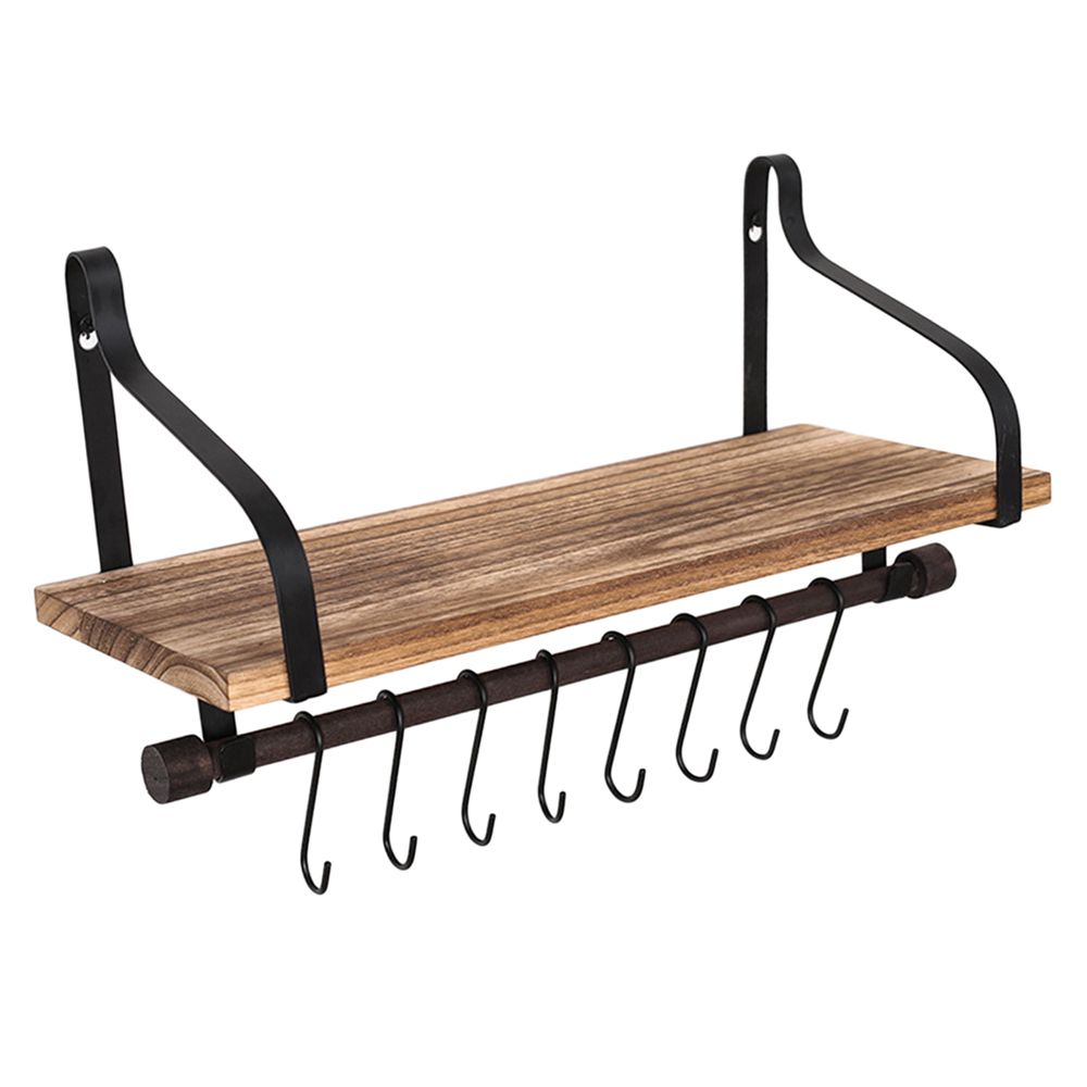 Wood Wall Shelf Household Hanger Storage Shelves With Hanging Metal ...