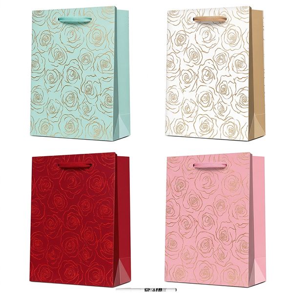 4 Pieces Premium Small Rose Pattern Gift Bags 18x10x23cm With ReVibe Pen