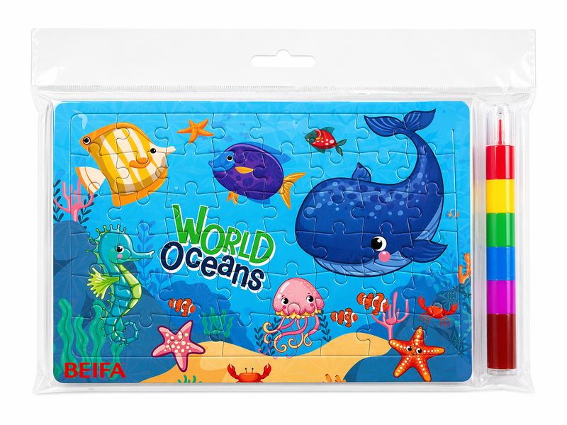 Beifa Kids World Oceans Puzzle Set with Koki Colouring Pens