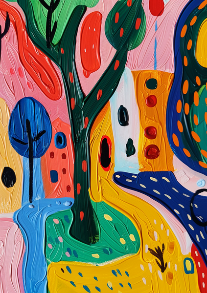 Wall Art Canvas - Abstract tree and houses