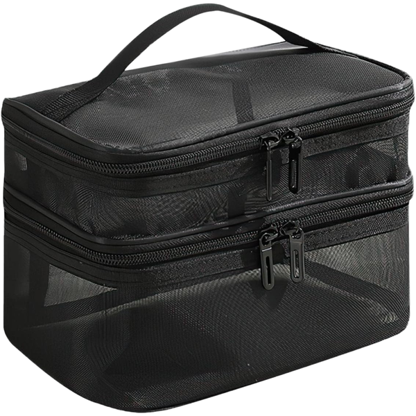 Breathable - Mesh Cosmetic Toiletry Bag - Full Black