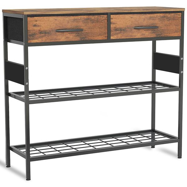TopikaHome- Narrow Console Table with 2 Fabric Drawers, Entryway Sofa Table