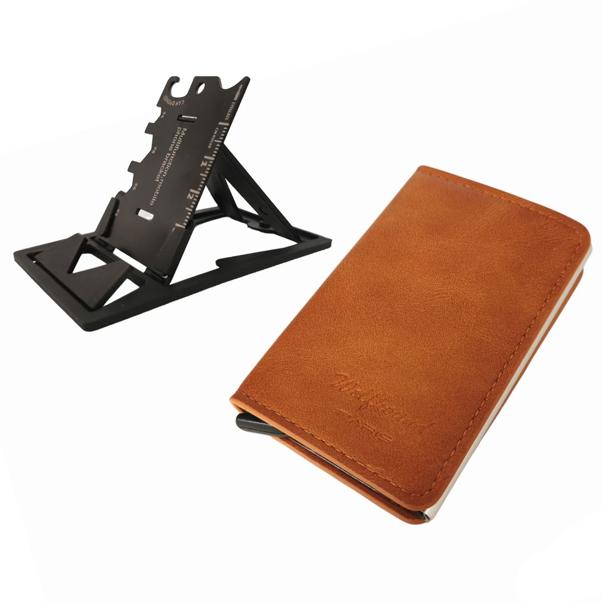 Credit Card Pop Up Wallets RFID Block Minimalist + Cellphone Stand Foldable