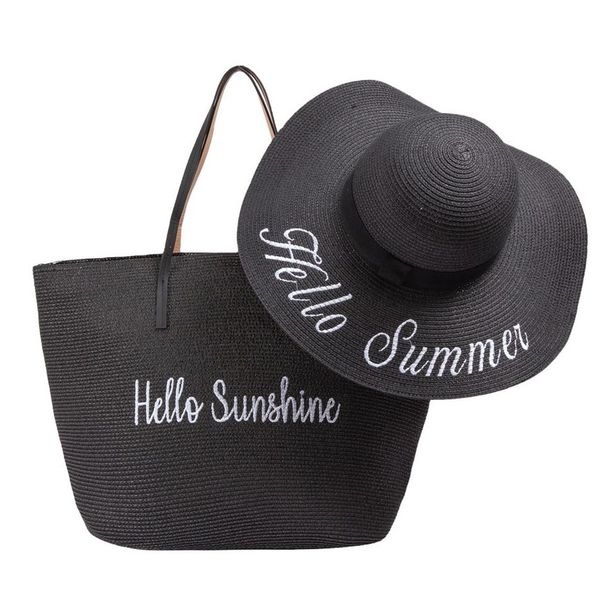 Women Summer Wide Brim Floppy &amp; Tote Straw Bag