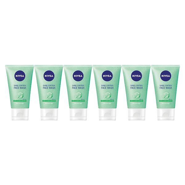 NIVEA Shine Control Face Wash with Ocean Algae, 6x150ml