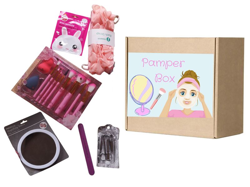 Pamper Box - Make Up Brushes, Nail File, Magnifying Mirror, Face Mask