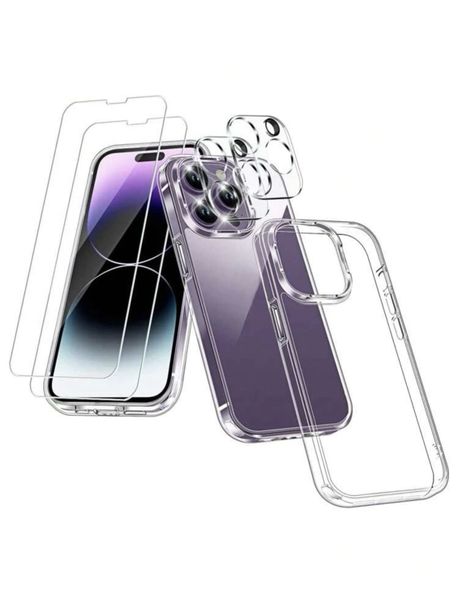 Phone Case, Tempered Glass Screen Protector &amp; Lens Protector for iPhone 15 Pro