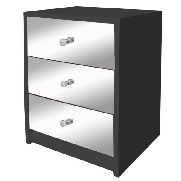 3 Drawer Bedside Table Mirrored Side End Table Night Stand Pedestal Cabinet