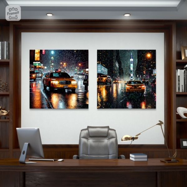 Canvas Wall Art - New York Cabs in the Rain