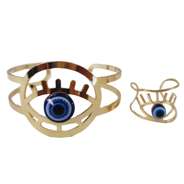 Guardian's Gaze Evil Eye Cuff Bracelet &amp; Ring Set