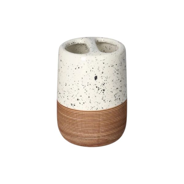 Grey and Brown Double Hole Ceramic Toothbrush Holder