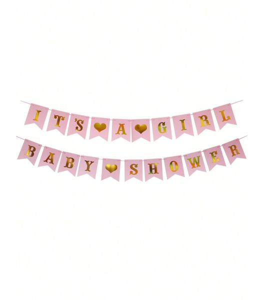 2 Piece Set - Party Banner Letters For Girl Baby Shower Design - Pink